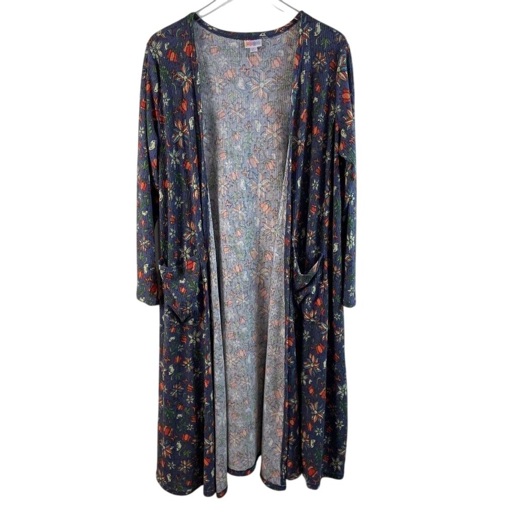 LuLaRoe Simply Comfortable Purple Floral Open Front Duster Cardigan Size Large